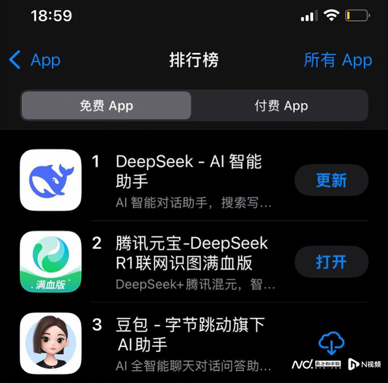 腾讯多应用接入DeepSeek 元宝超豆包升至免费榜第二  第1张